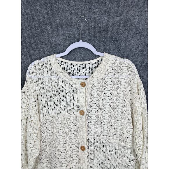 Women's X Long-sleeve, Button Down Chucky Knit Cardigan Sweater Patchwork Design - Picture 2 of 8